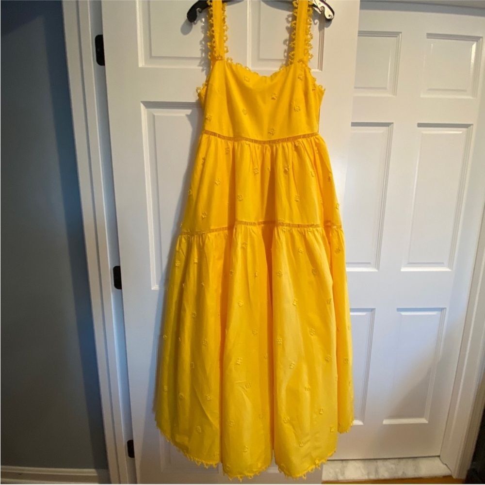Farm Rio Yellow 3D Flowers Cotton Maxi Dress Crochet Embroidery Size M - Picture 7 of 13